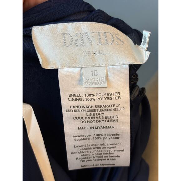 David’s Bridal NWT Sleeveless Long Mesh Dress Illusion Neckline Navy Sz. 10 - Picture 5 of 9